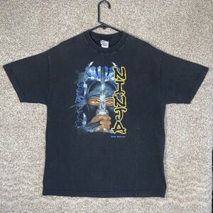 Y2K Six Flags Magic Mountain T-Shirt Mens XL Black Ninja Roller Coaster Tee